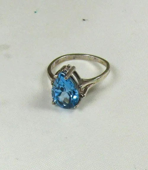 Swiss Blue Pear Cut Topaz Ring Size 8