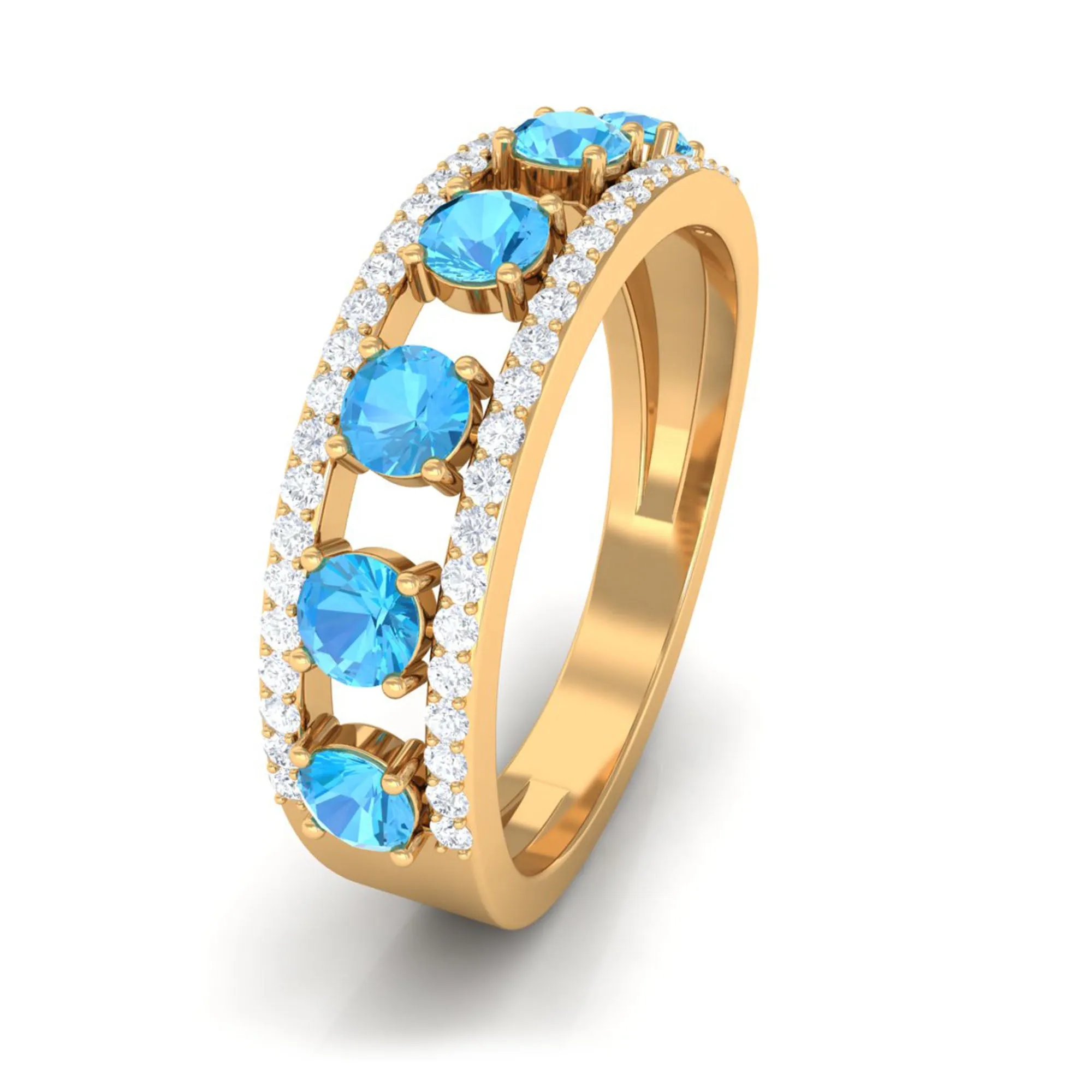 Swiss Blue Topaz Anniversary Ring with Diamond Stones