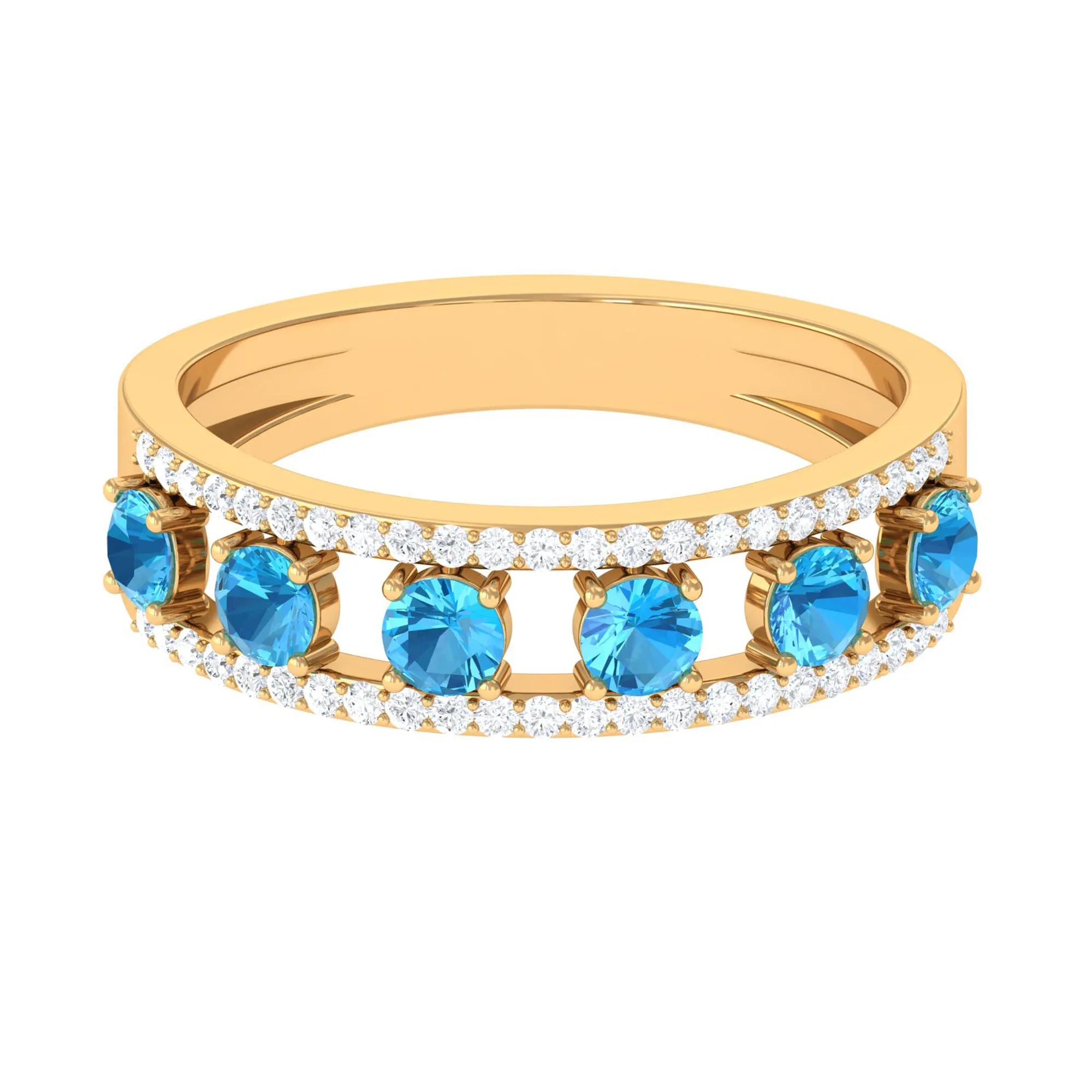 Swiss Blue Topaz Anniversary Ring with Diamond Stones