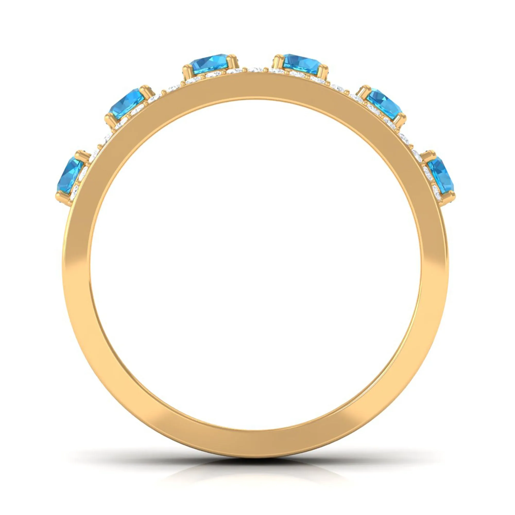 Swiss Blue Topaz Anniversary Ring with Diamond Stones