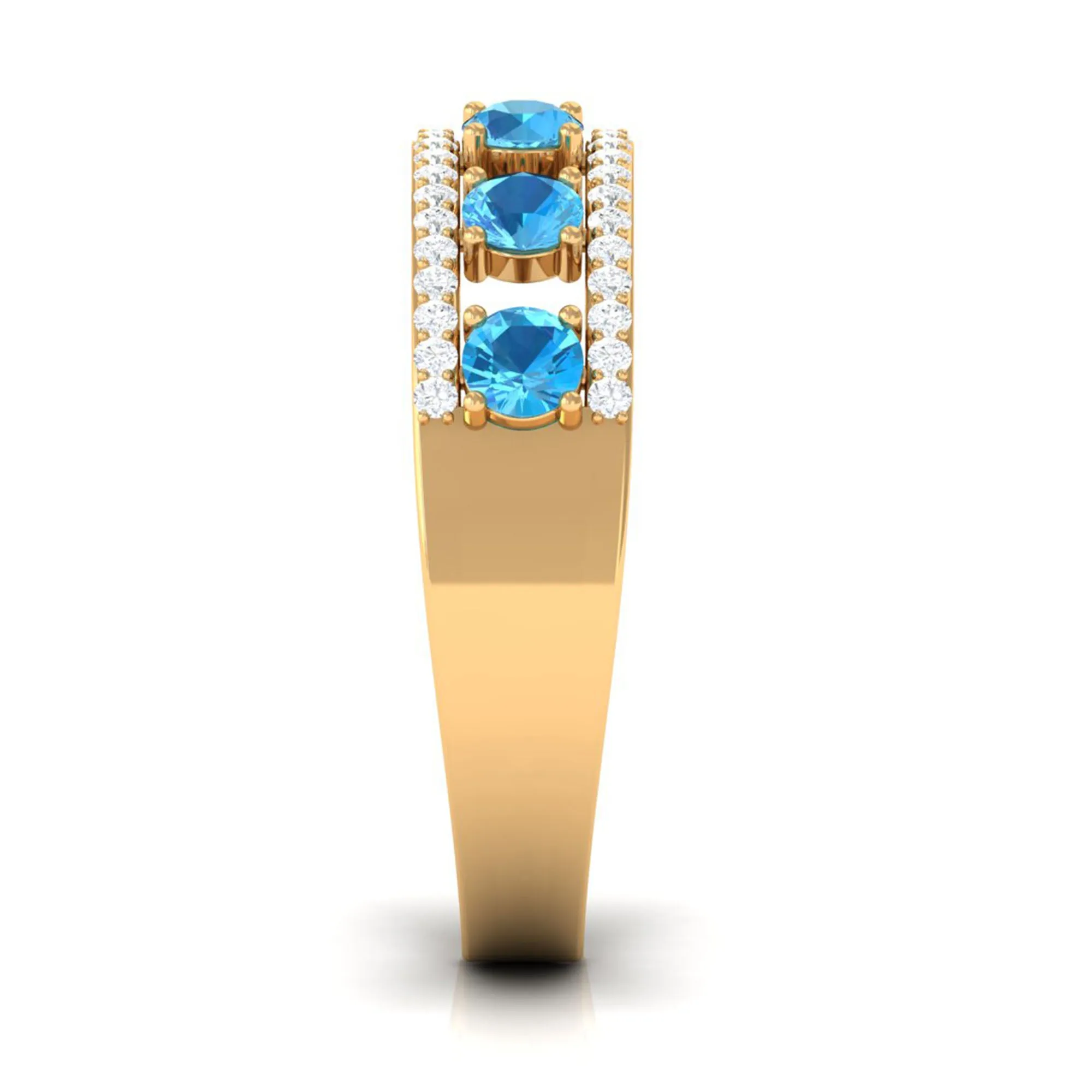 Swiss Blue Topaz Anniversary Ring with Diamond Stones