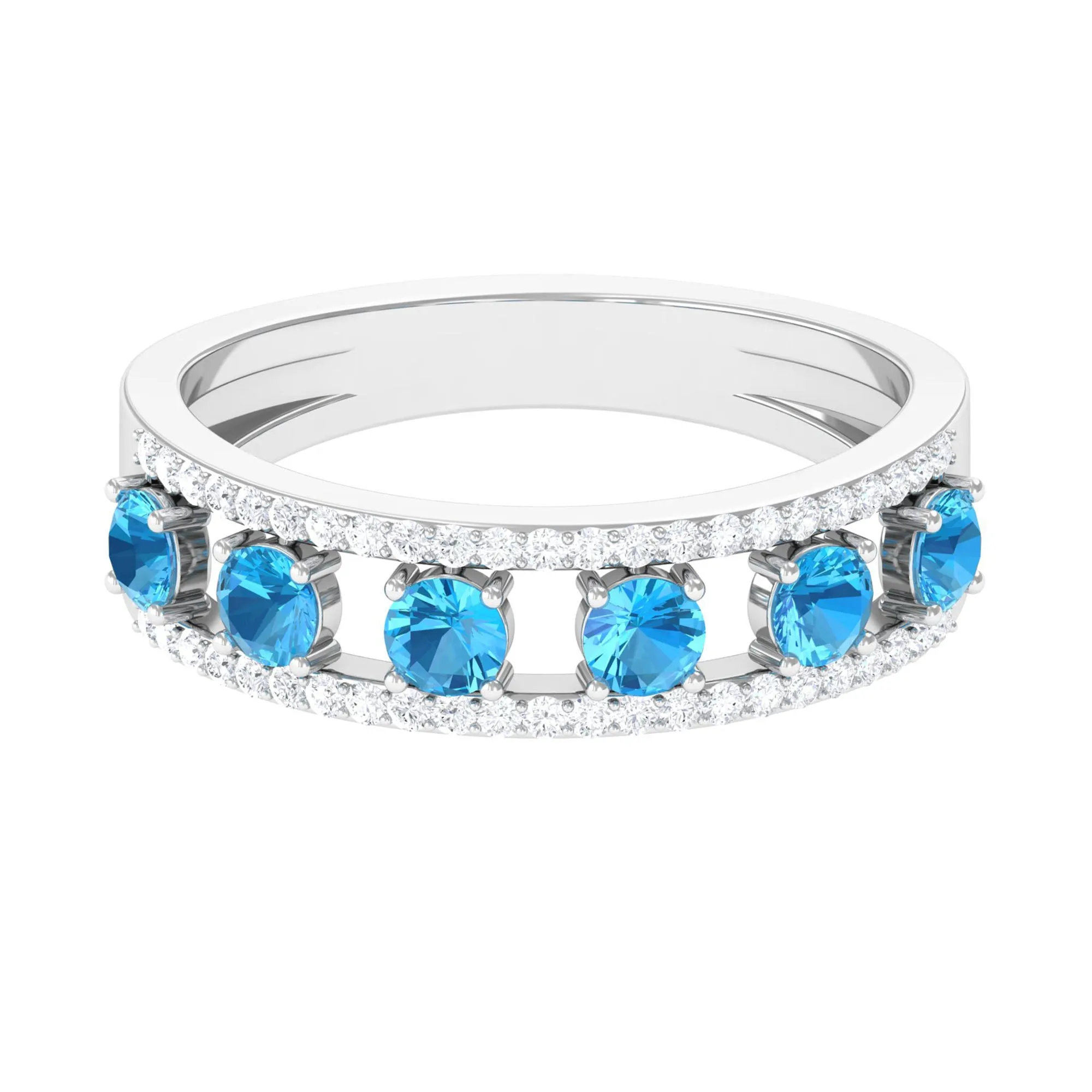 Swiss Blue Topaz Anniversary Ring with Diamond Stones