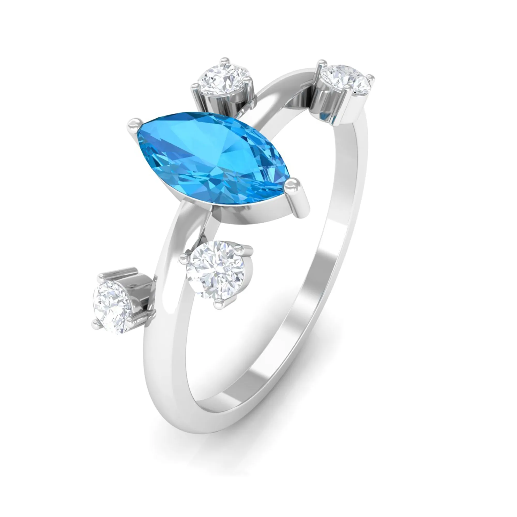 Swiss Blue Topaz Solitaire Scatter Ring with Diamond