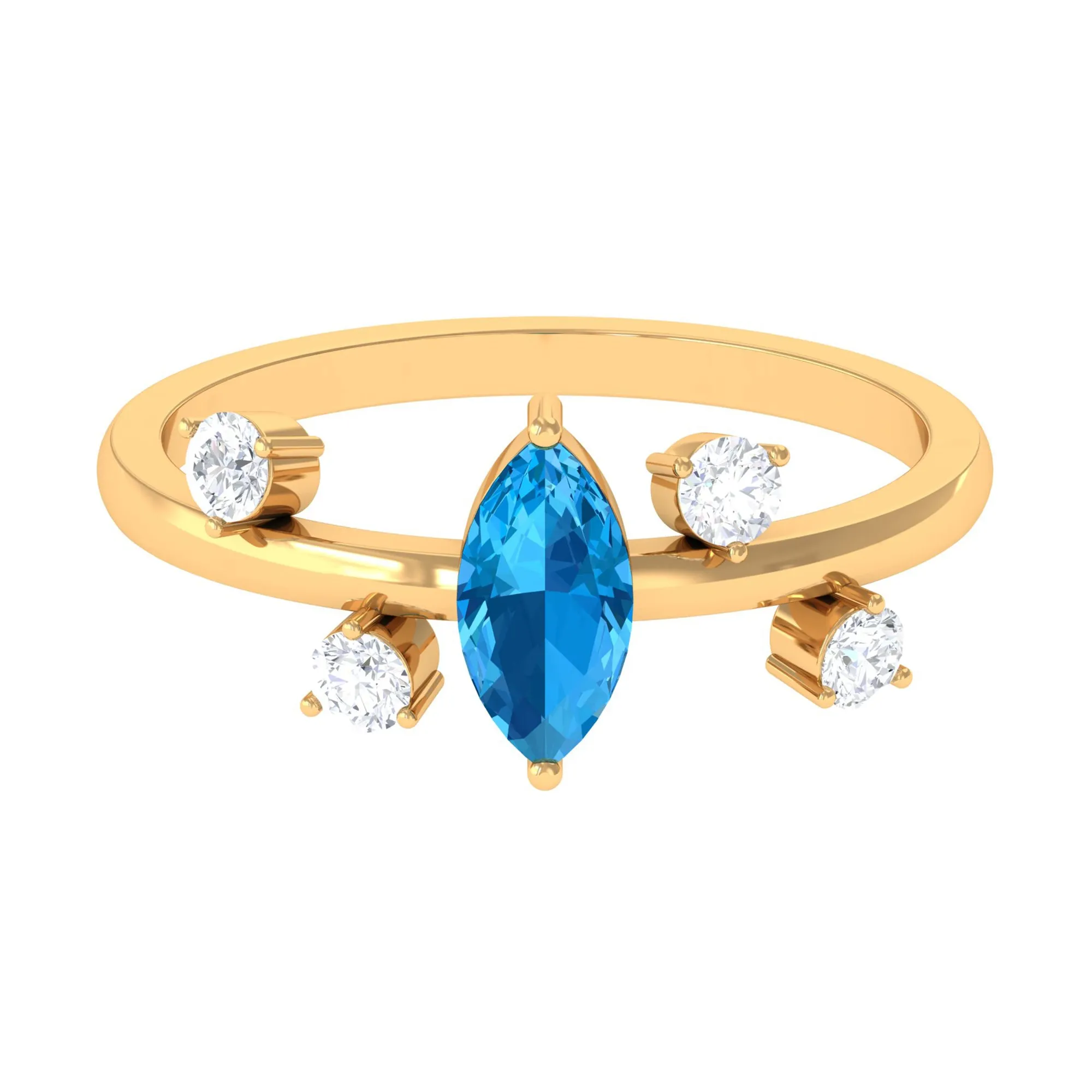 Swiss Blue Topaz Solitaire Scatter Ring with Diamond