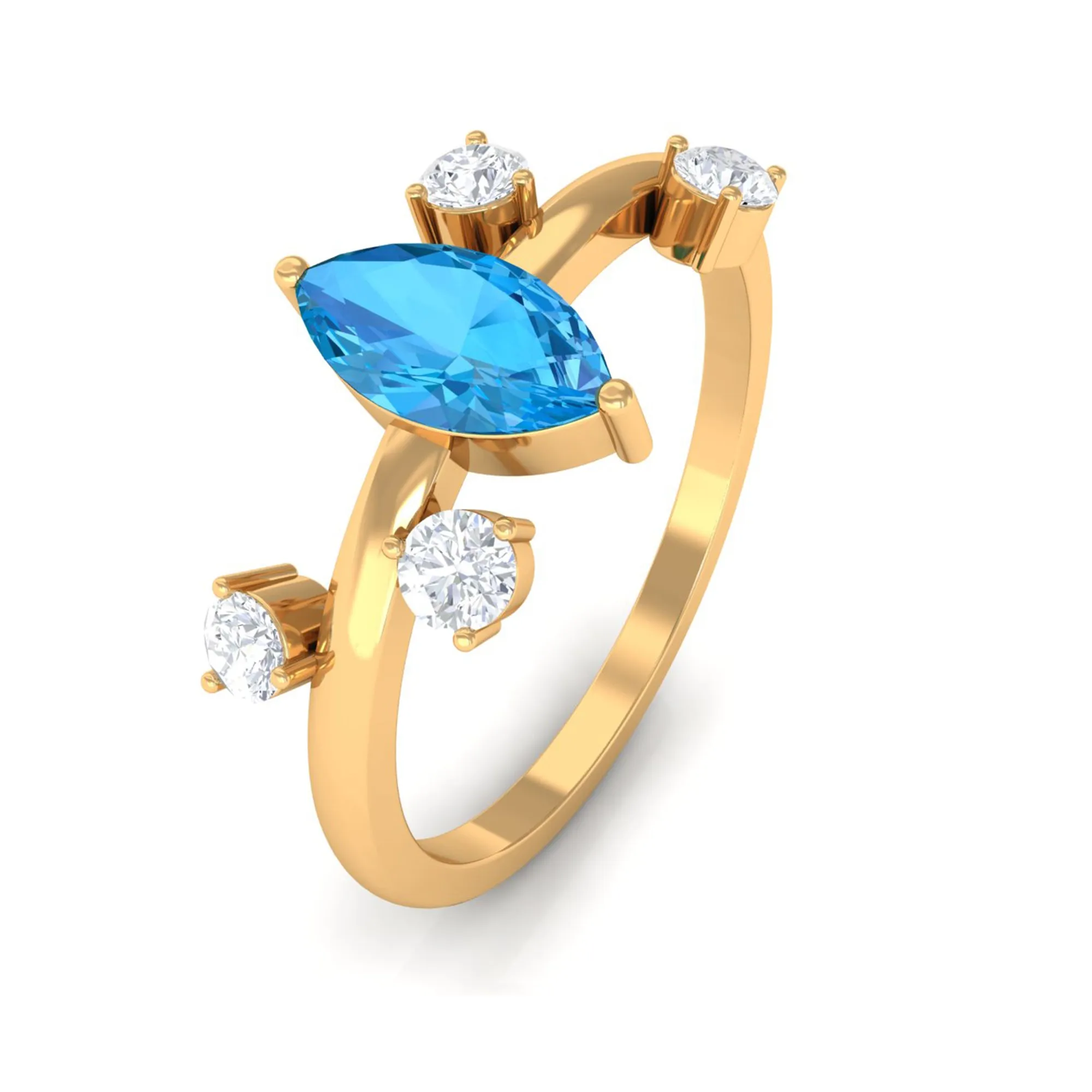 Swiss Blue Topaz Solitaire Scatter Ring with Diamond