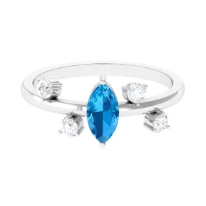 Swiss Blue Topaz Solitaire Scatter Ring with Diamond