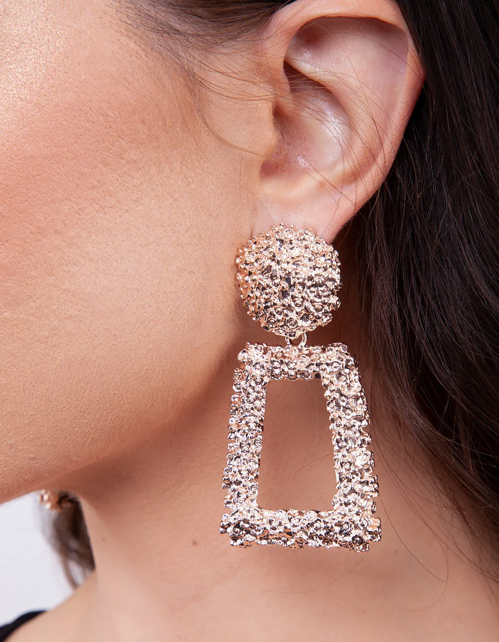 Textured Rose Gold Drop Earrings