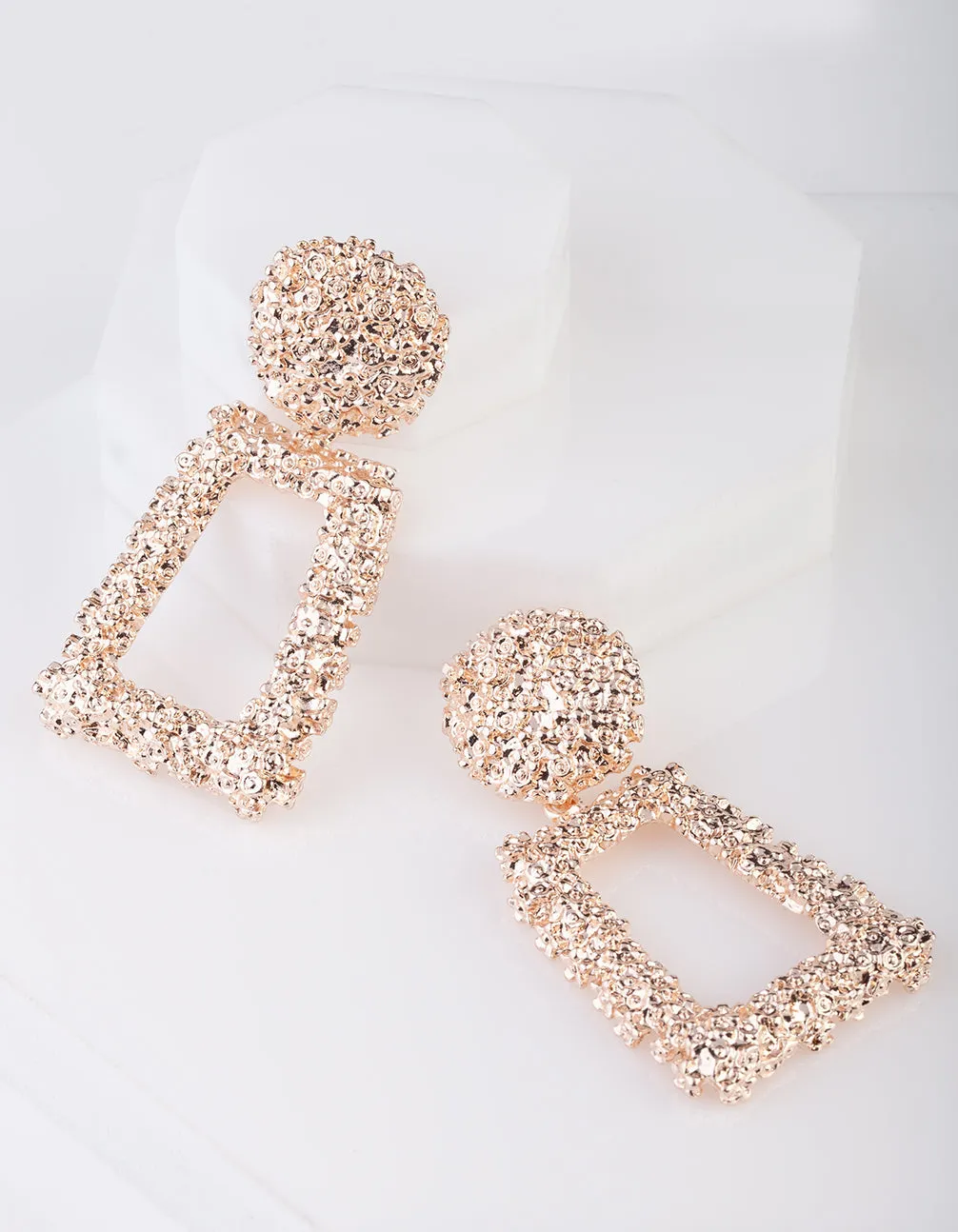 Textured Rose Gold Drop Earrings