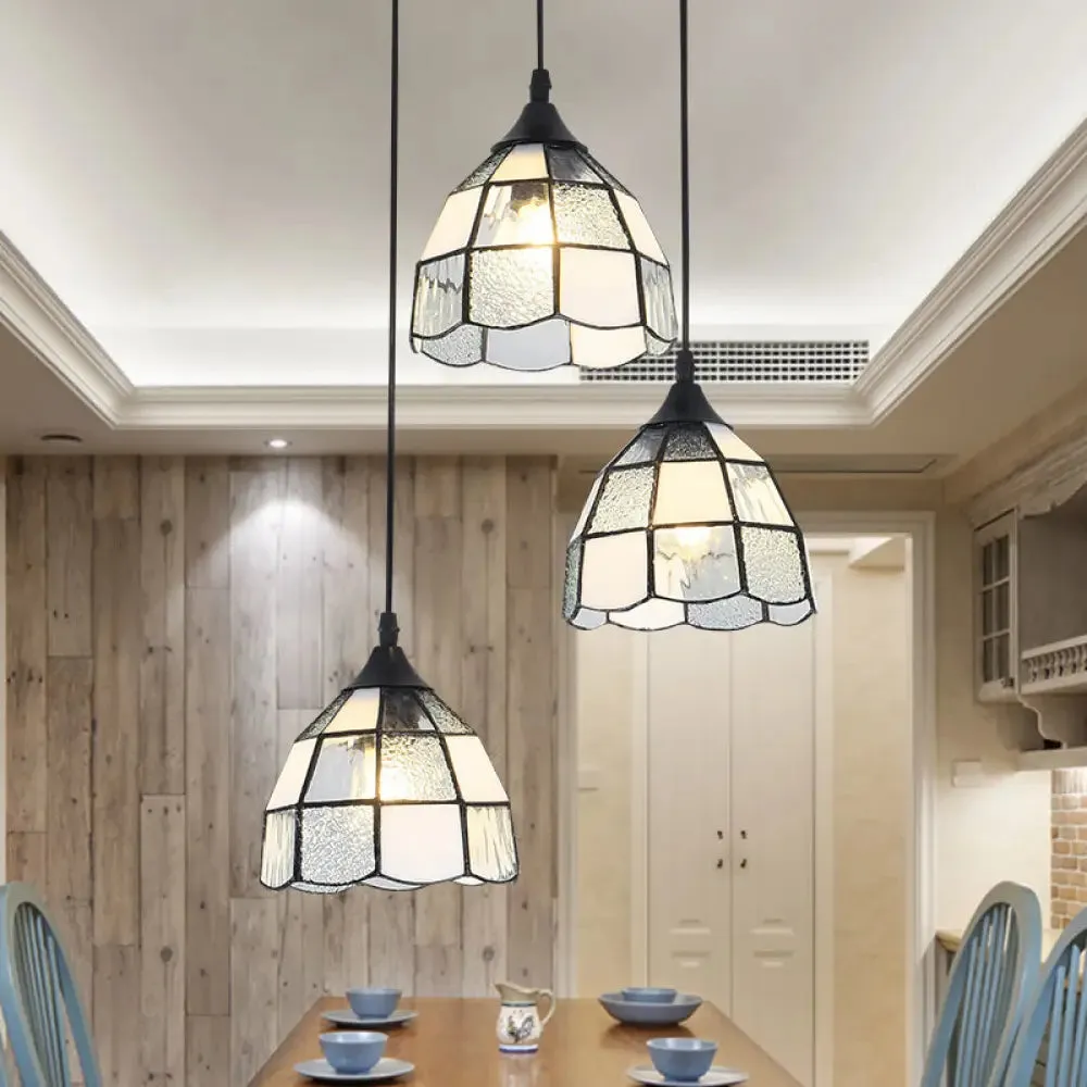 Tiffany-Style Handcrafted Glass Ceiling Lamp with Bell Design - 3-Bulb Suspension Light