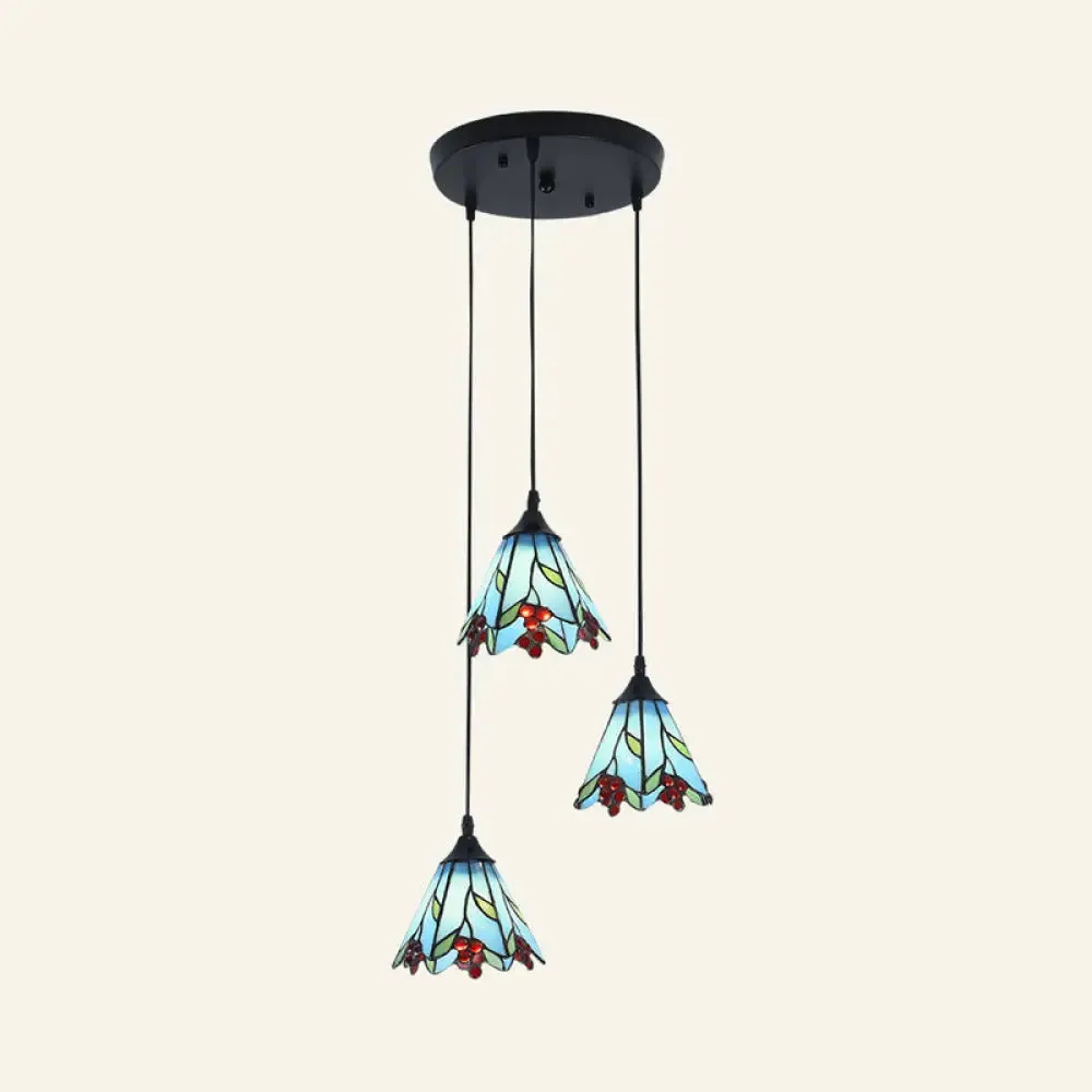 Tiffany-Style Handcrafted Glass Ceiling Lamp with Bell Design - 3-Bulb Suspension Light