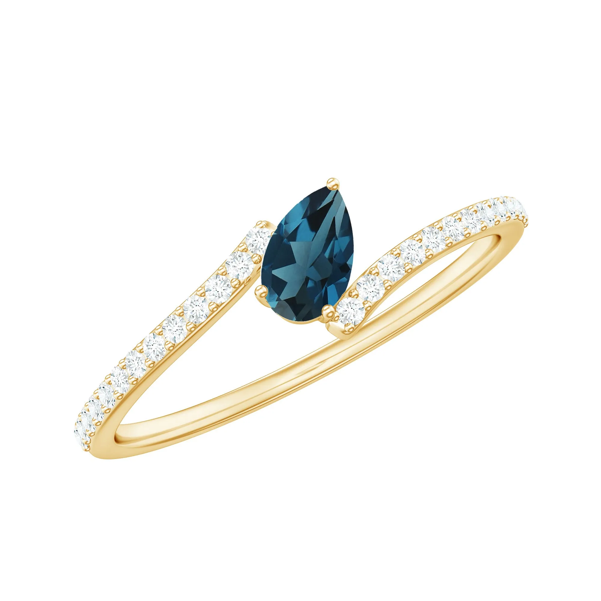 Tilted Pear Shape London Blue Topaz and Diamond Bypass Promise Ring