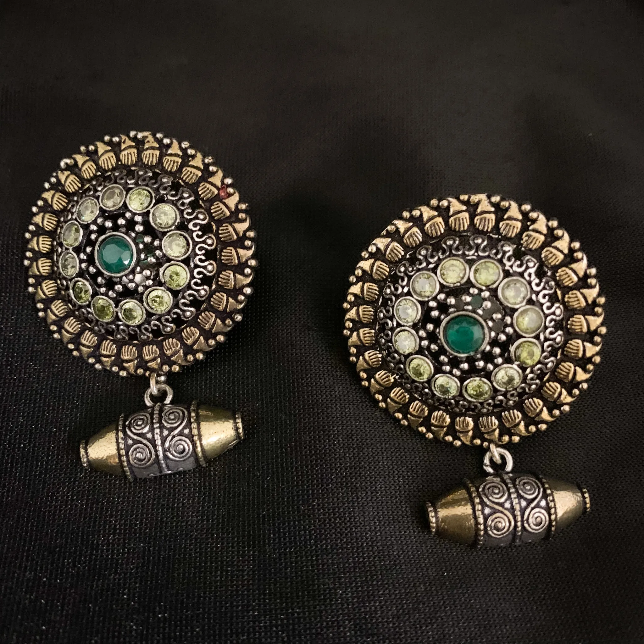 Unique Dual Tone Big Stud Oxidized Silver Earring in Amrapali Style