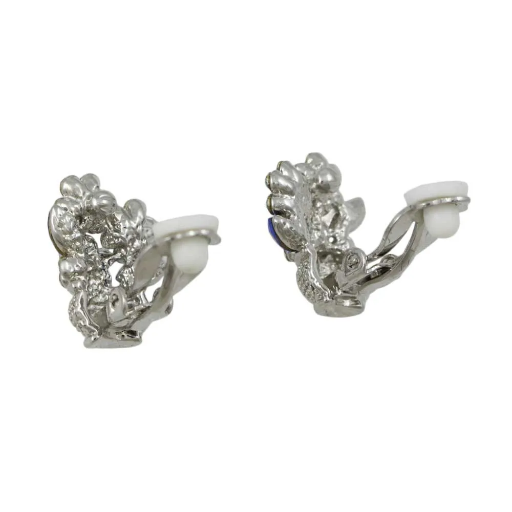 Vase with Blue Crystal Daisies Clip Earring - REC614AC