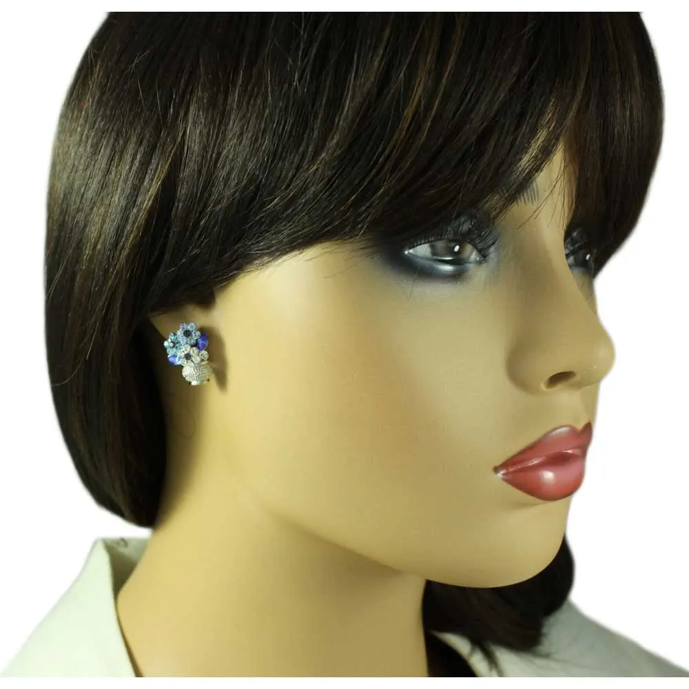 Vase with Blue Crystal Daisies Clip Earring - REC614AC