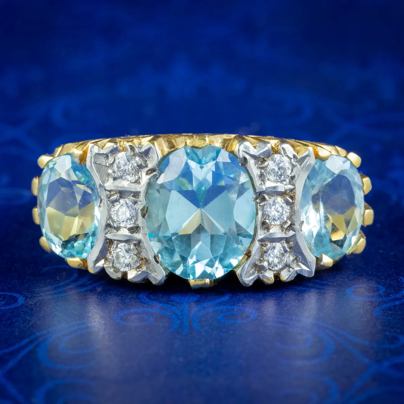 Victorian Style Carved Half Hoop Blue Topaz Ring 6.5ct Of Topaz