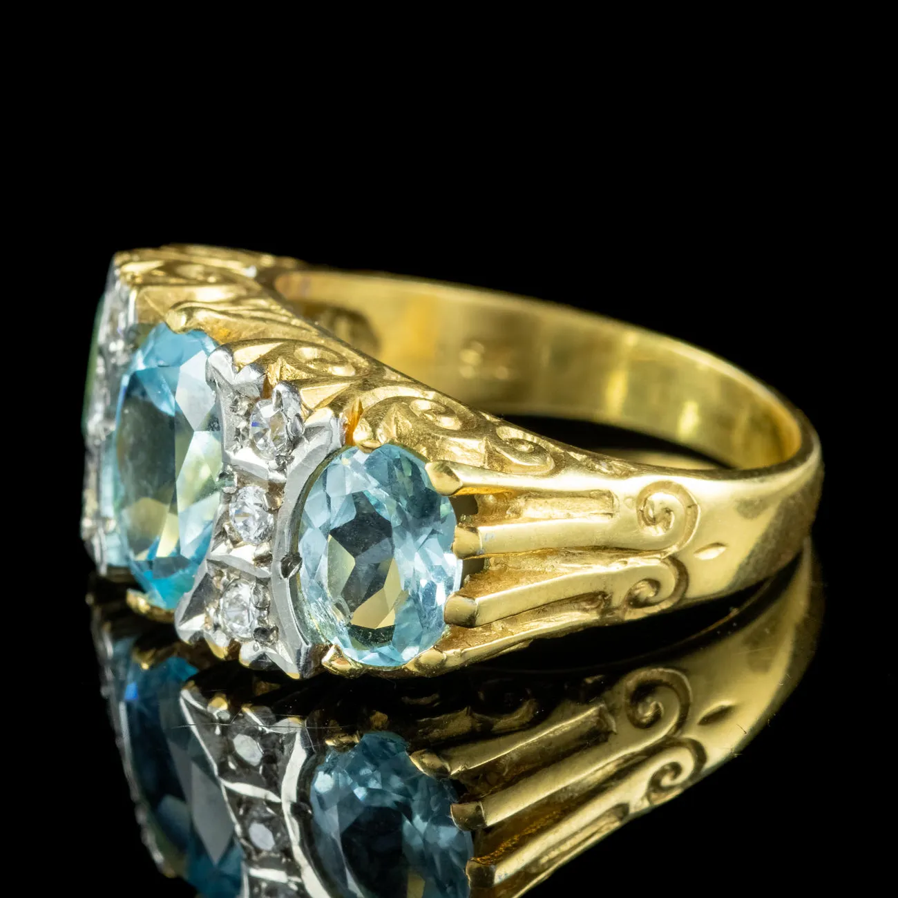 Victorian Style Carved Half Hoop Blue Topaz Ring 6.5ct Of Topaz