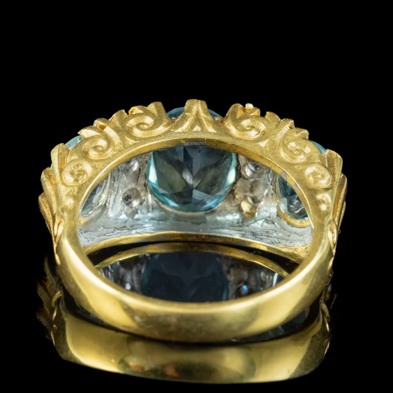 Victorian Style Carved Half Hoop Blue Topaz Ring 6.5ct Of Topaz