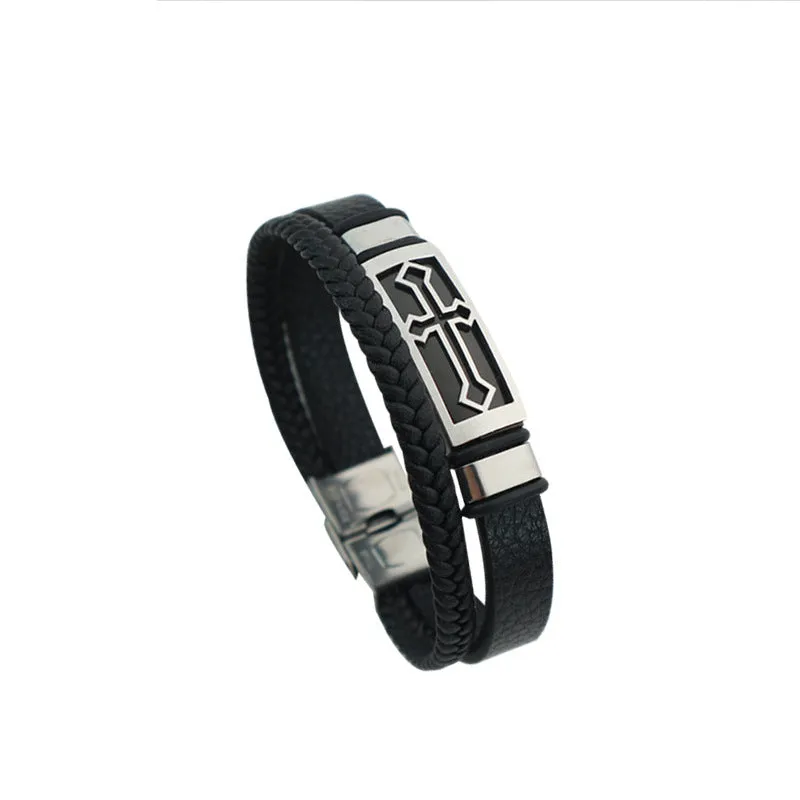 Vintage Cross Double Leather Strap Couple Bracelet Men's Bracelet