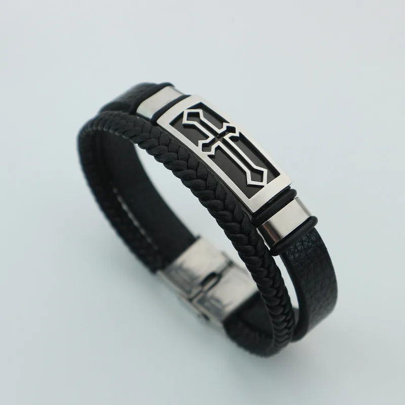 Vintage Cross Double Leather Strap Couple Bracelet Men's Bracelet