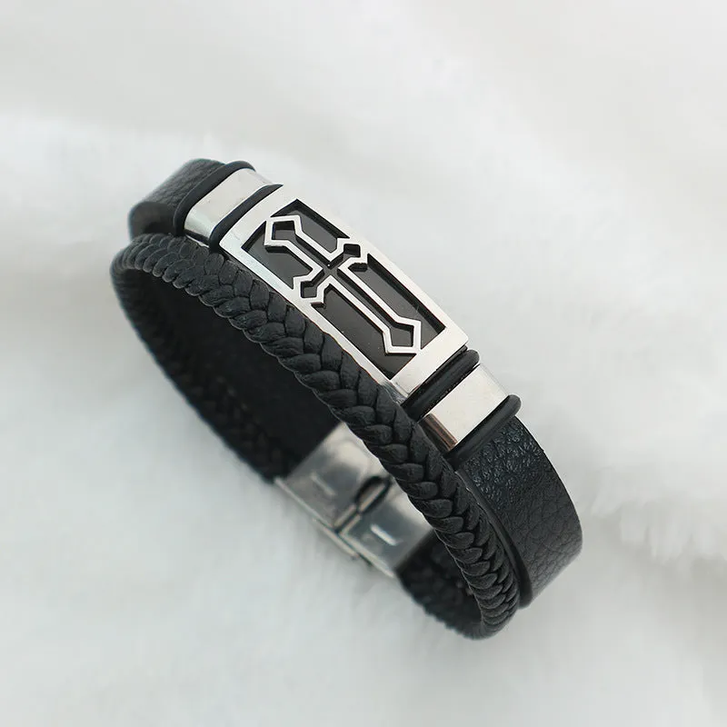 Vintage Cross Double Leather Strap Couple Bracelet Men's Bracelet