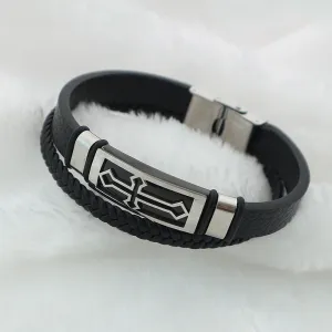 Vintage Cross Double Leather Strap Couple Bracelet Men's Bracelet