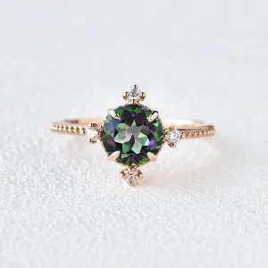 Vintage Inspired Mystic Topaz & Moissanite Rose gold Ring