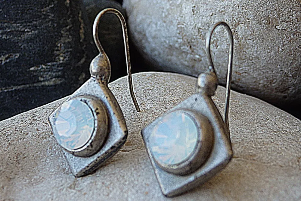 White opal crystal earrings