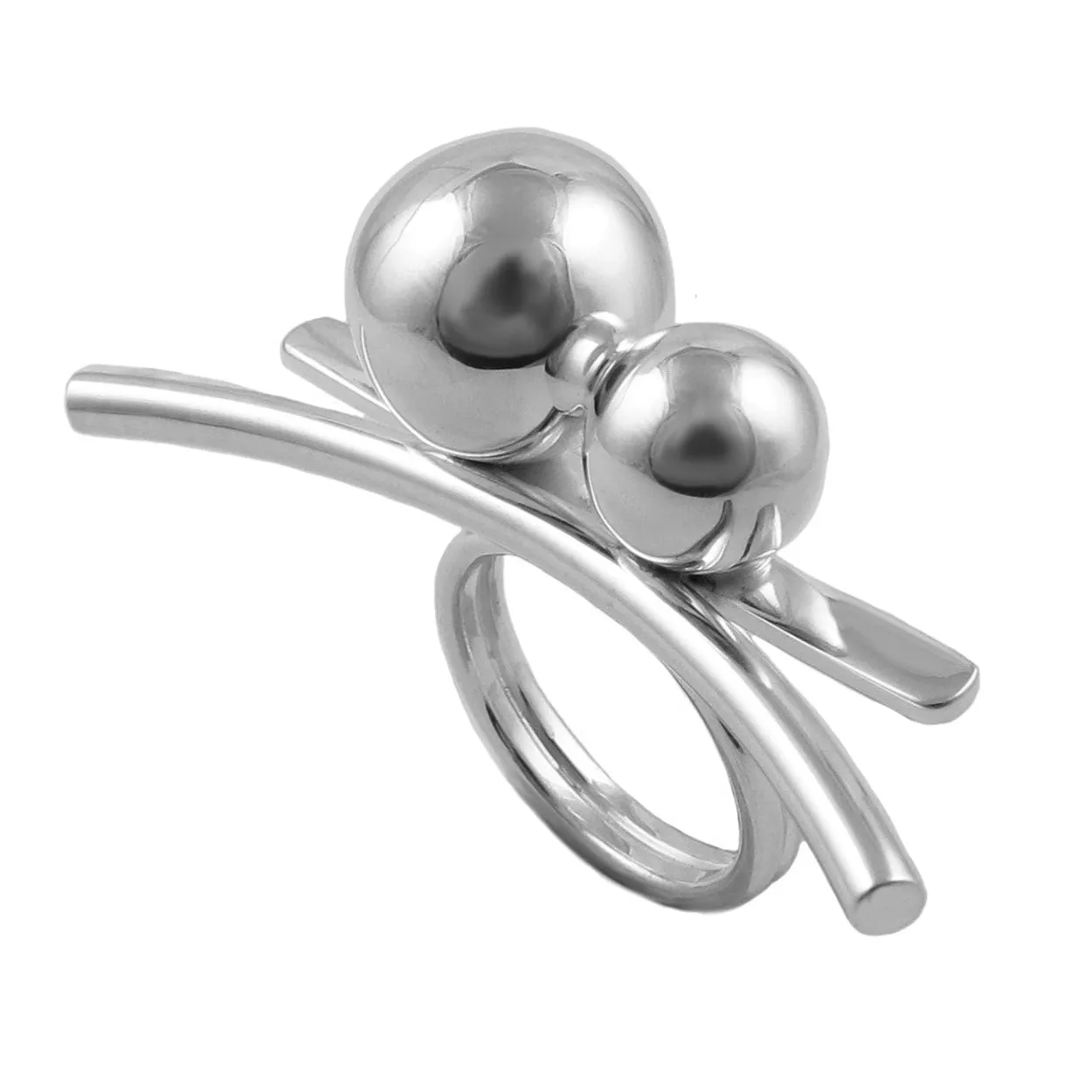 Wide Sterling Silver Cocktail Ring with Ball Beads