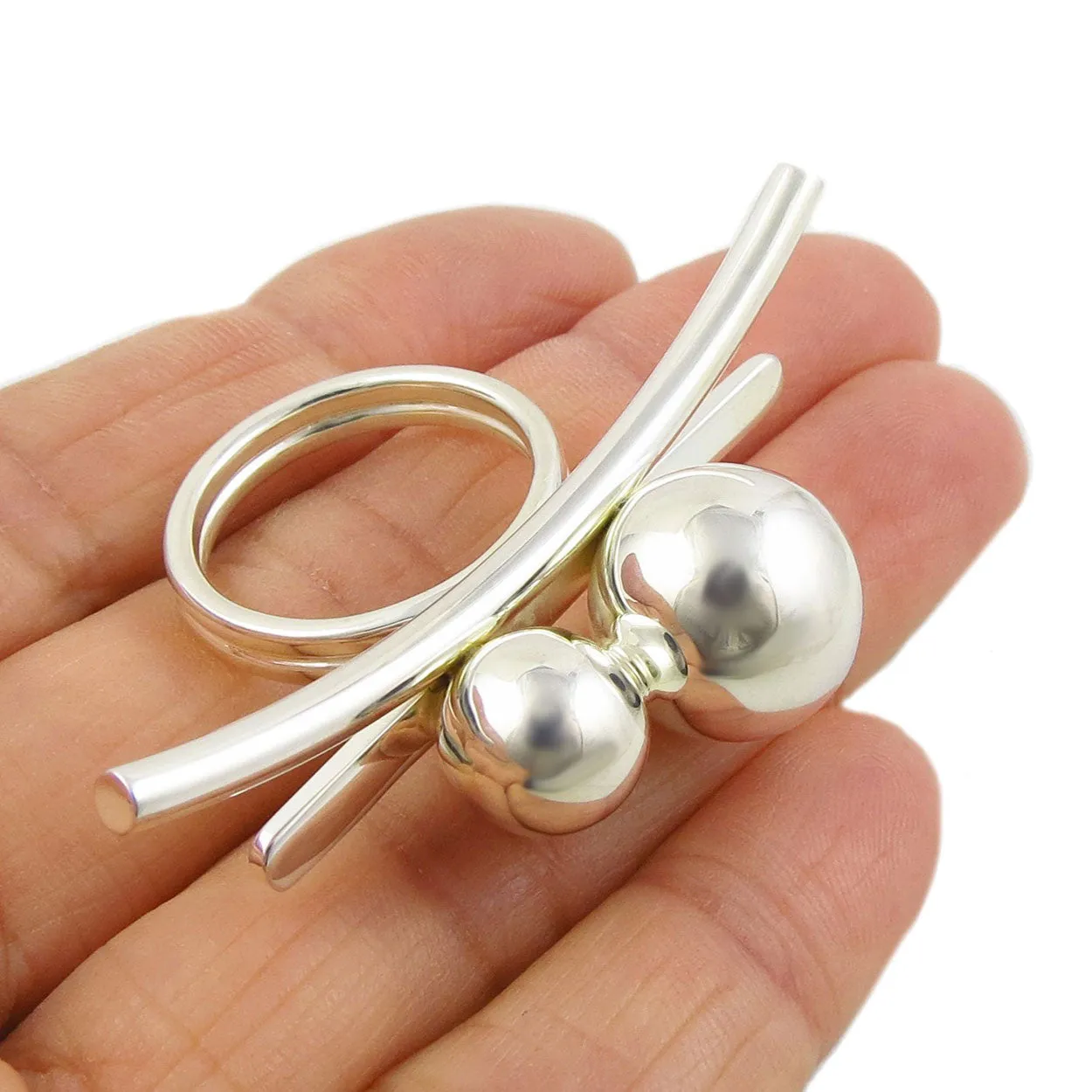 Wide Sterling Silver Cocktail Ring with Ball Beads