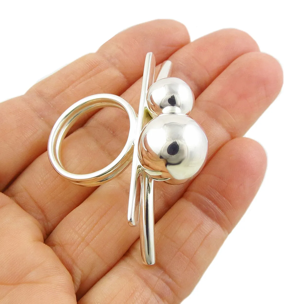 Wide Sterling Silver Cocktail Ring with Ball Beads