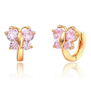 Windshow Cute Pink CZ Butterfly Small Hoop Earrings