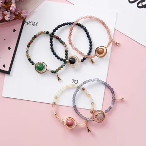 Women's Sweet Simple Hollow Geometric Round Crystal Beaded Bracelet With Tower Charm