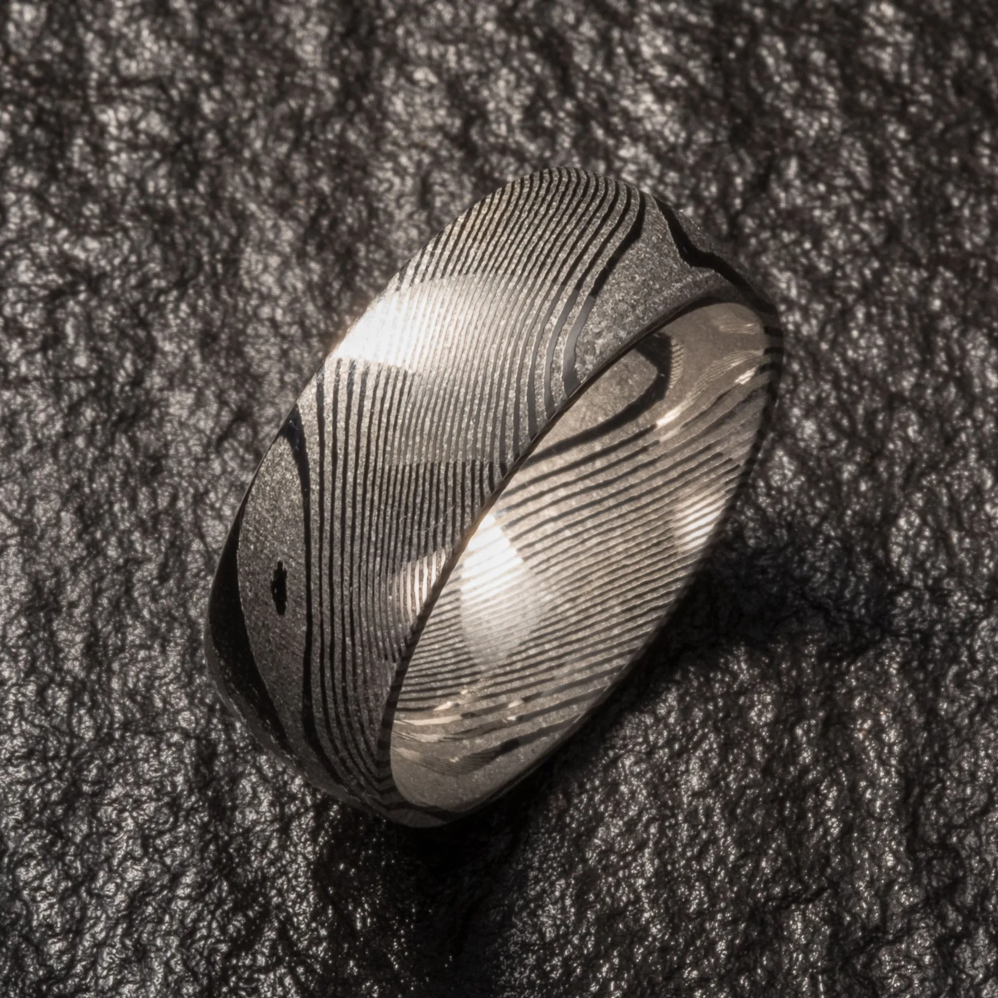 Wood Grain Damascus Steel Ring - Minimalist