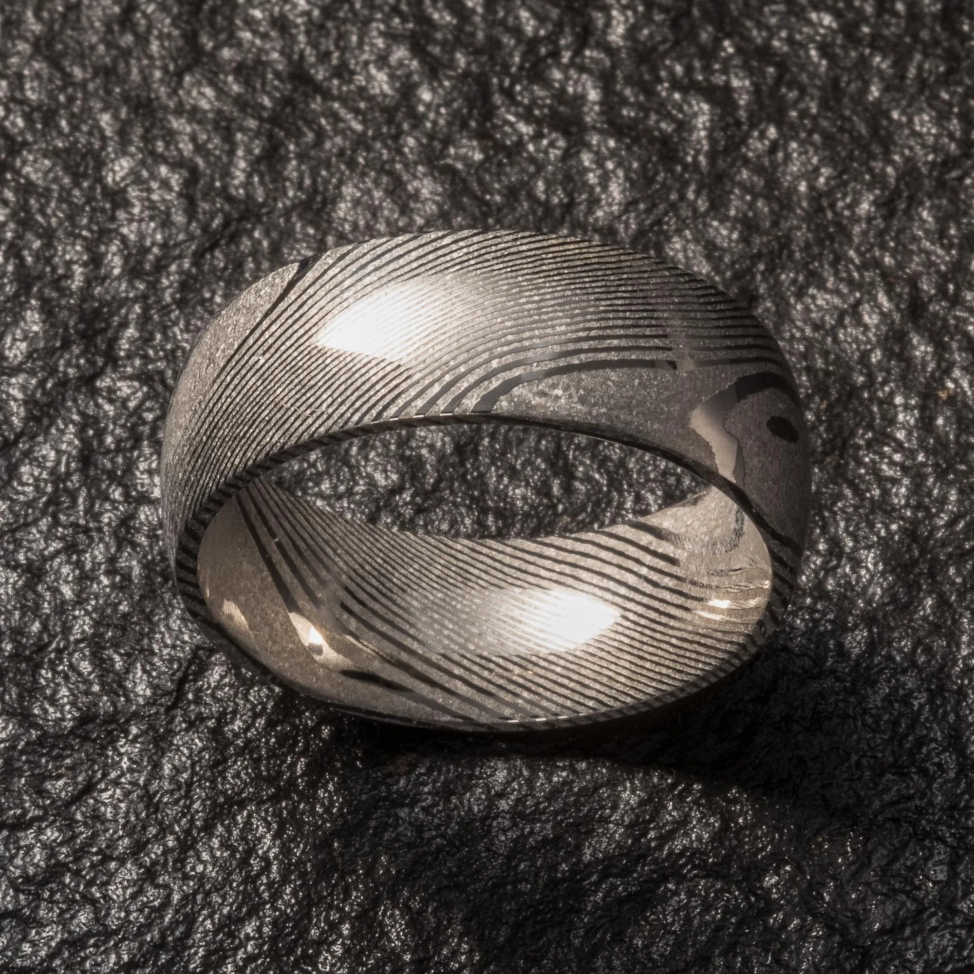 Wood Grain Damascus Steel Ring - Minimalist