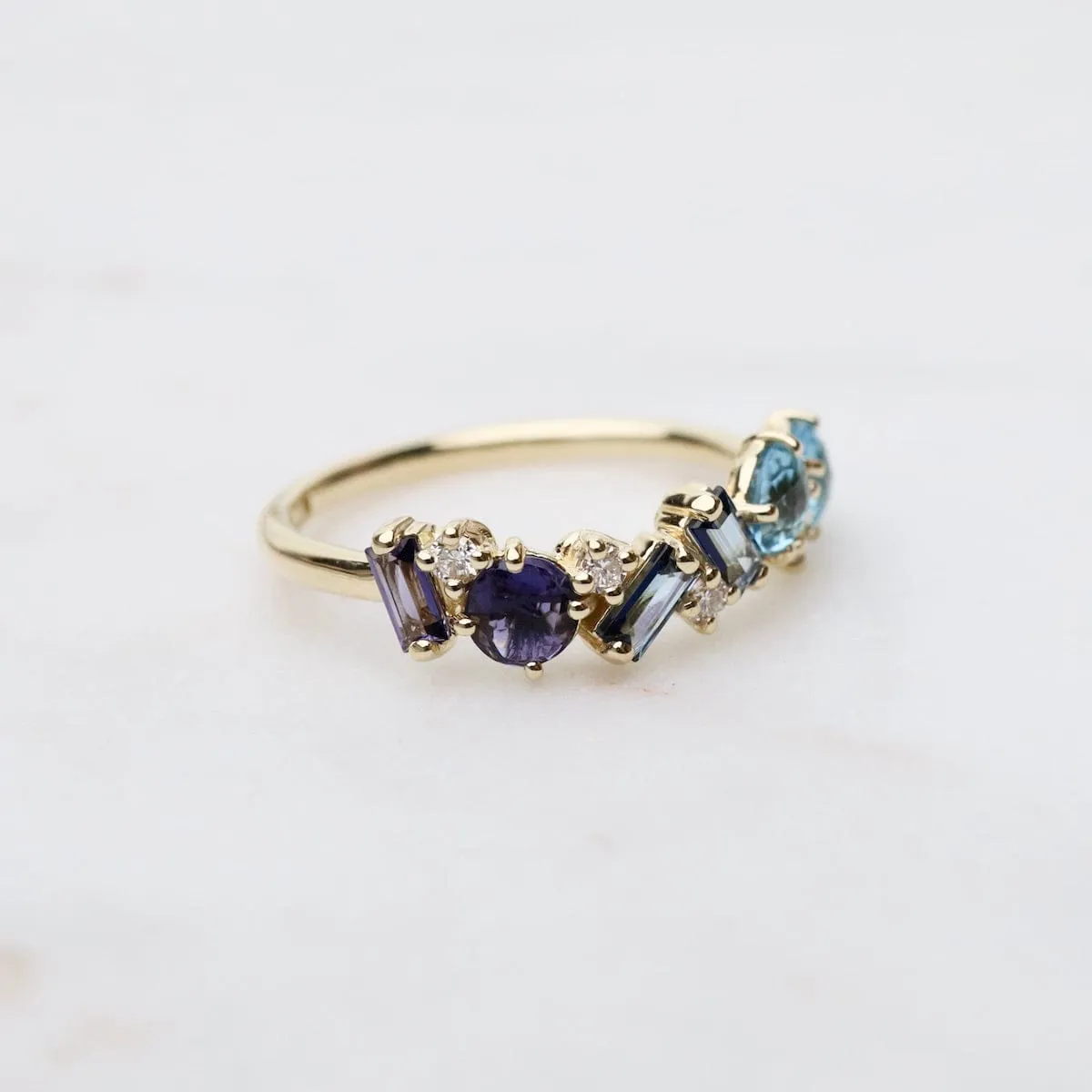 Yellow Gold Mixed Cut Blue Topaz Ring