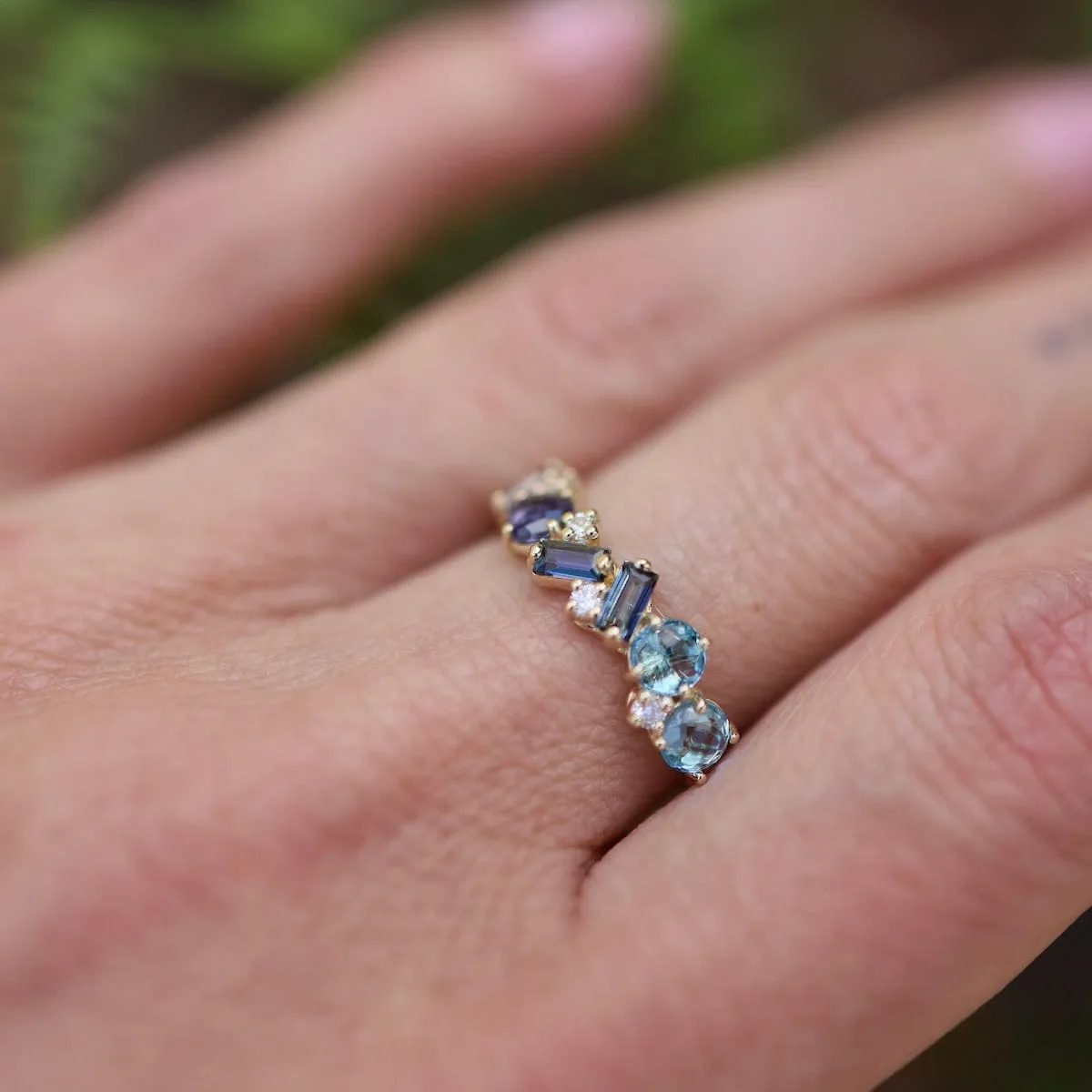 Yellow Gold Mixed Cut Blue Topaz Ring