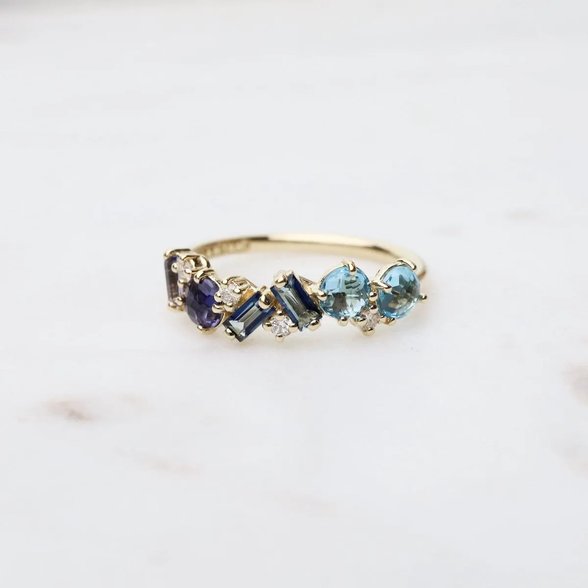 Yellow Gold Mixed Cut Blue Topaz Ring